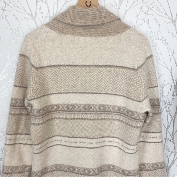 VALERIE STEVENS Angora Rabbit Hair Wool Blend Cowl Neck Stripe Cardigan Neutrals - Picture 6 of 14